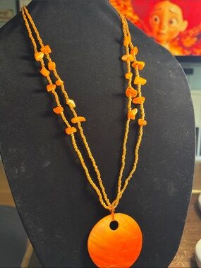 Vintage 18.5” Orange Beaded Pendant Necklace - Women's Jewelry